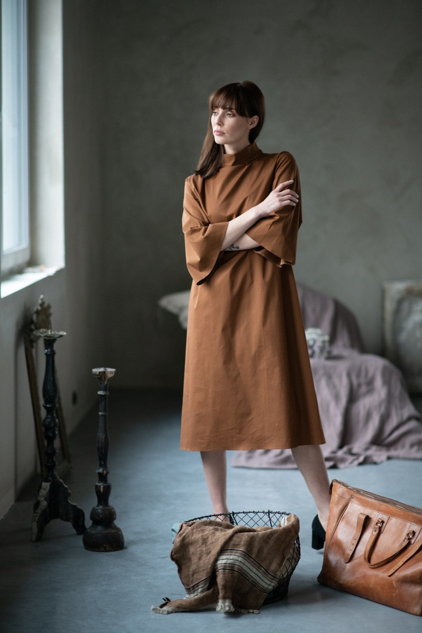 Brown Cotton Poplin Dress - Amelie et Sophie Brown Cotton Poplin Dress - Amelie et Sophie