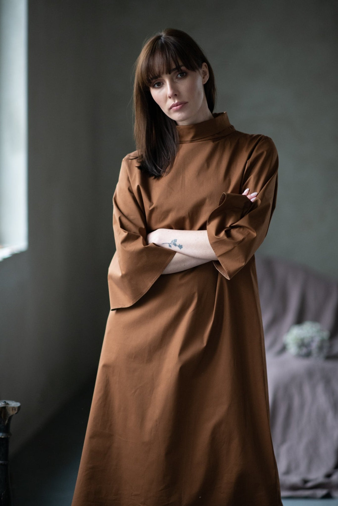 Brown Cotton Poplin Dress - Amelie et Sophie Brown Cotton Poplin Dress - Amelie et Sophie